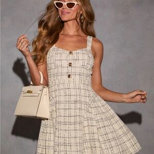 Tweed Plaid Cream Dress